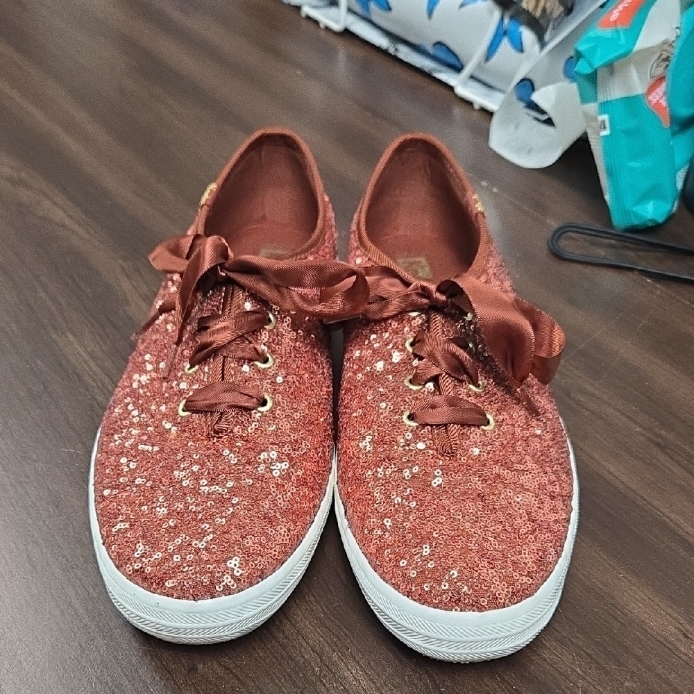 Keds Size 10 Burnt Sienna Sequined Sneakers